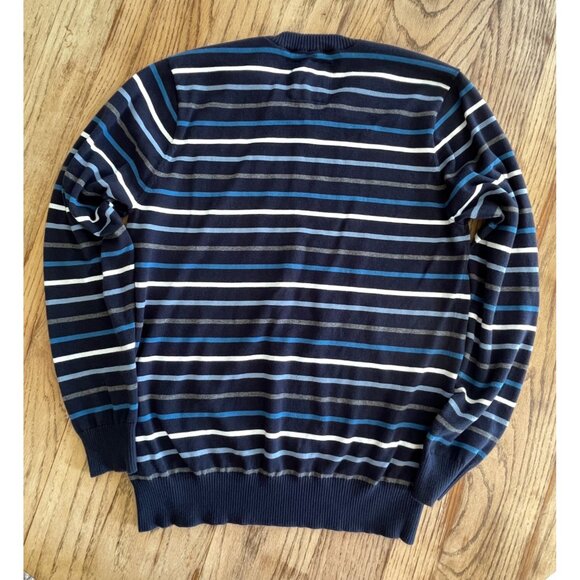 Old Navy V-Neck Sweater Mens L Navy Stripe Tight Knit Lightweight - Picture 3 of 6